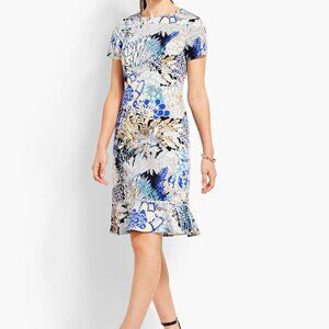 ✅Talbots‎ Blue Botanical Sheath Dress SIZE 4P